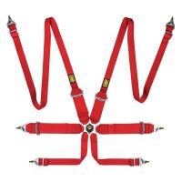 OMP One 3 + 2 ремни безопасности, 6 точек, 2", алюминий, красный